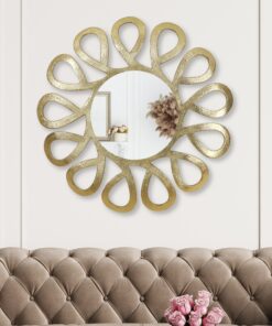 Cocovey Handcrafted Aluminium Wall Mirror – Raw Texture with Bright Golden Finish