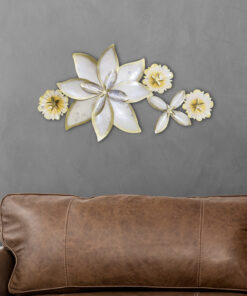 Cocovey Offwhite Metal Flower Wall Art – Handcrafted Elegant Wall Decor